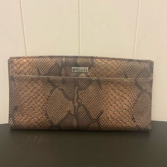 Miche Purse Classic Shell Cover Only Jen Brown Leather Snakeskin Print 11.5" - Picture 1 of 10